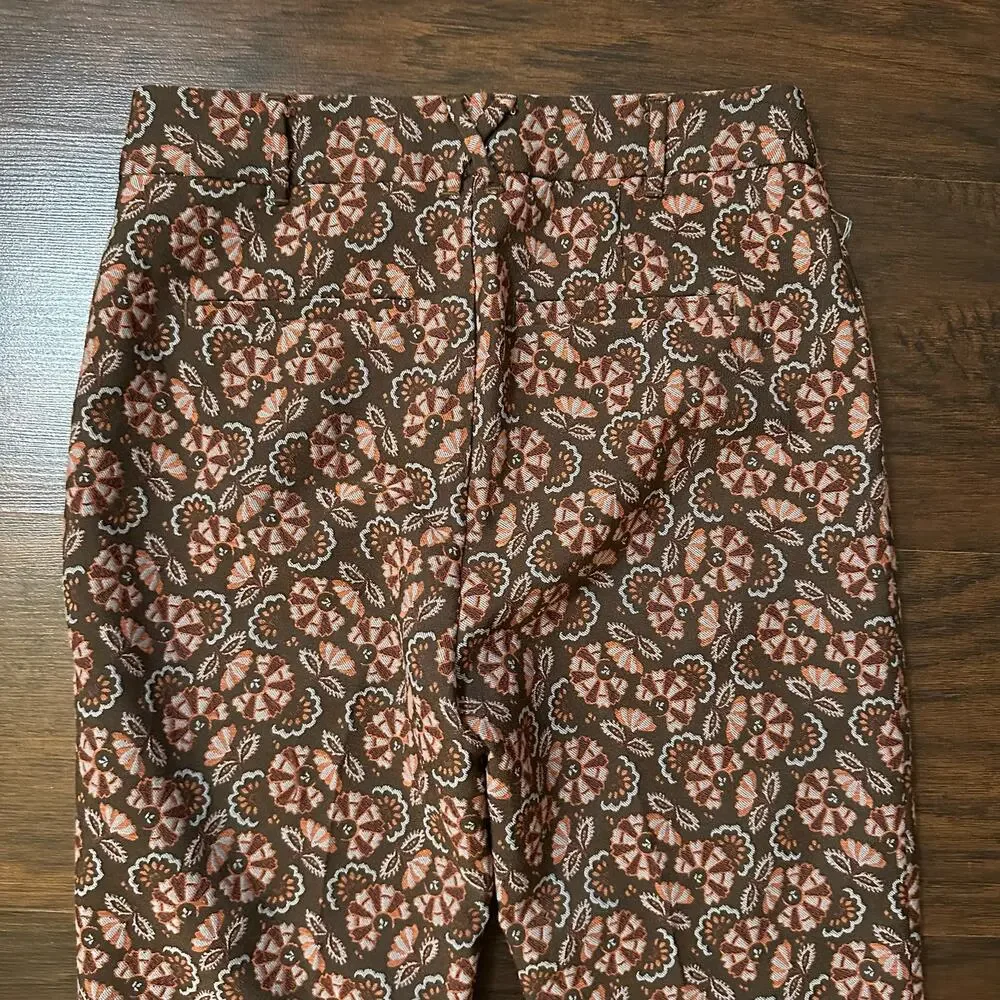 Anthropologie the essential slim brown floral print pants size 2 - Picture 5 of 14